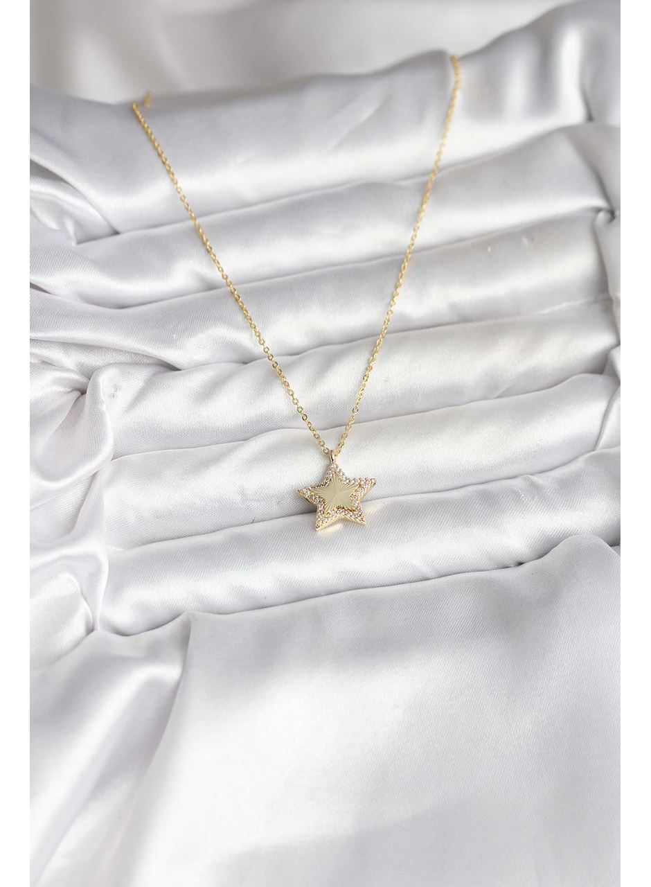 Pirinç Gold Renk Zincirli Yıldızlı Model Kadın Kolye