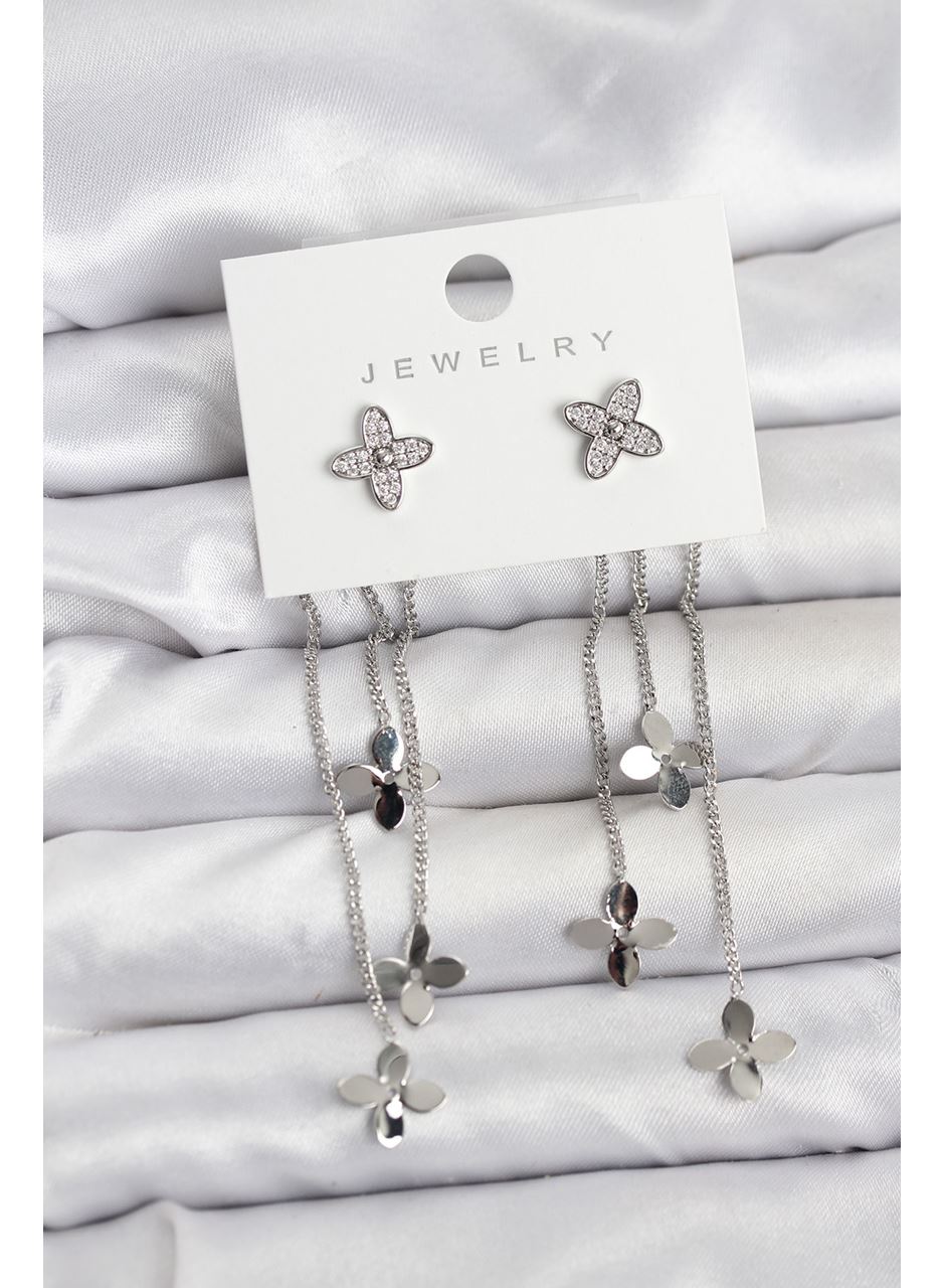 Lotus Model Gümüş Renk Pirinç Sallantılı Kadın Küpe