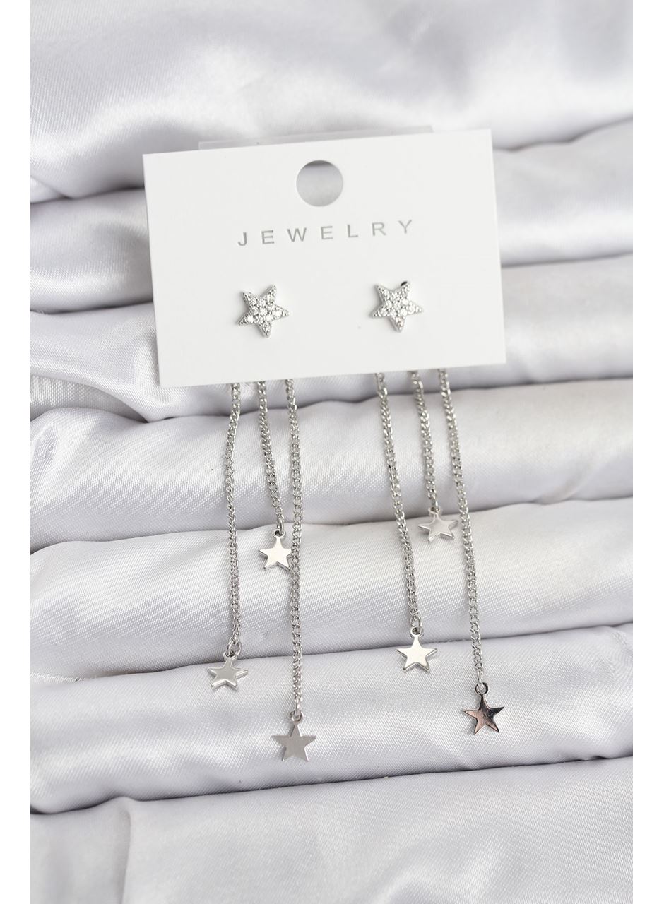 Yıldız Model Gümüş Renk Pirinç Sallantılı Kadın Küpe