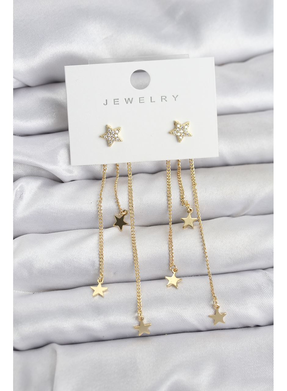 Yıldız Model Gold Renk Pirinç Sallantılı Kadın Küpe