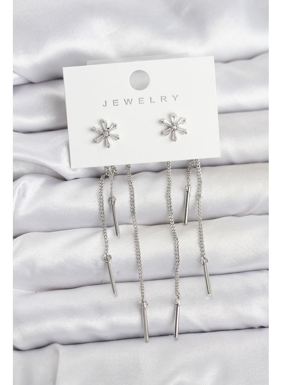 Çiçek Model Gümüş Pirinç Sallantılı Kadın Küpe