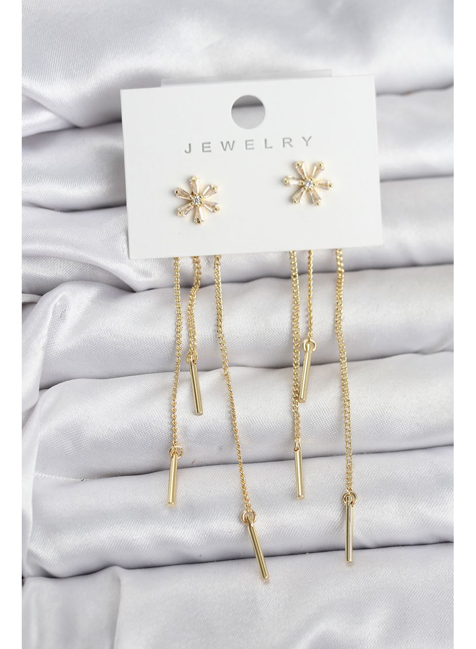 Çiçek Model Gold Pirinç Sallantılı Kadın Küpe