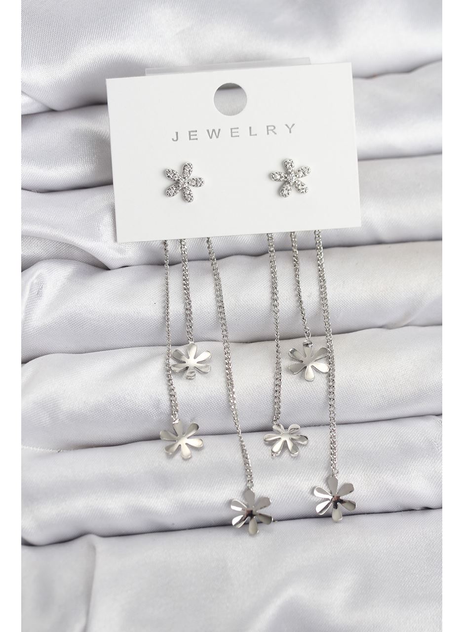 Papatya Model Gümüş Renk Pirinç Sallantılı Kadın Küpe