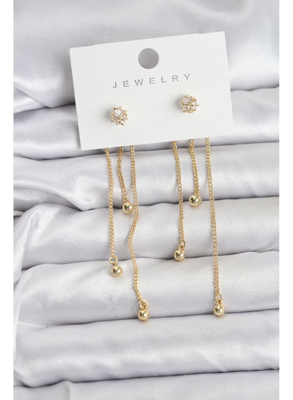 Topçuk Model Gold Renk Pirinç Sallantılı Kadın Küpe Seti