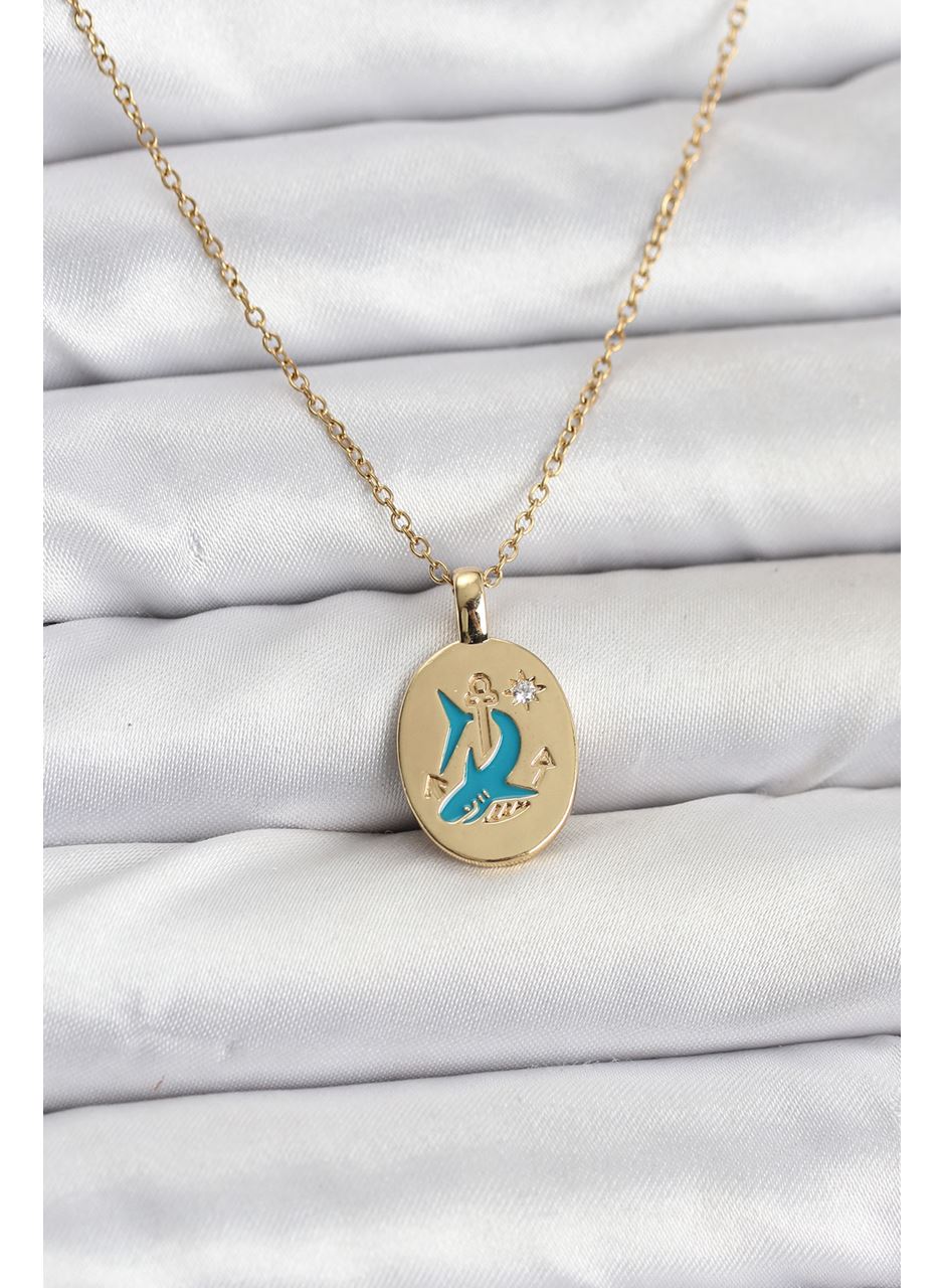 316L Çelik Zincir Gold Renk Shark Figür Kadın Kolye