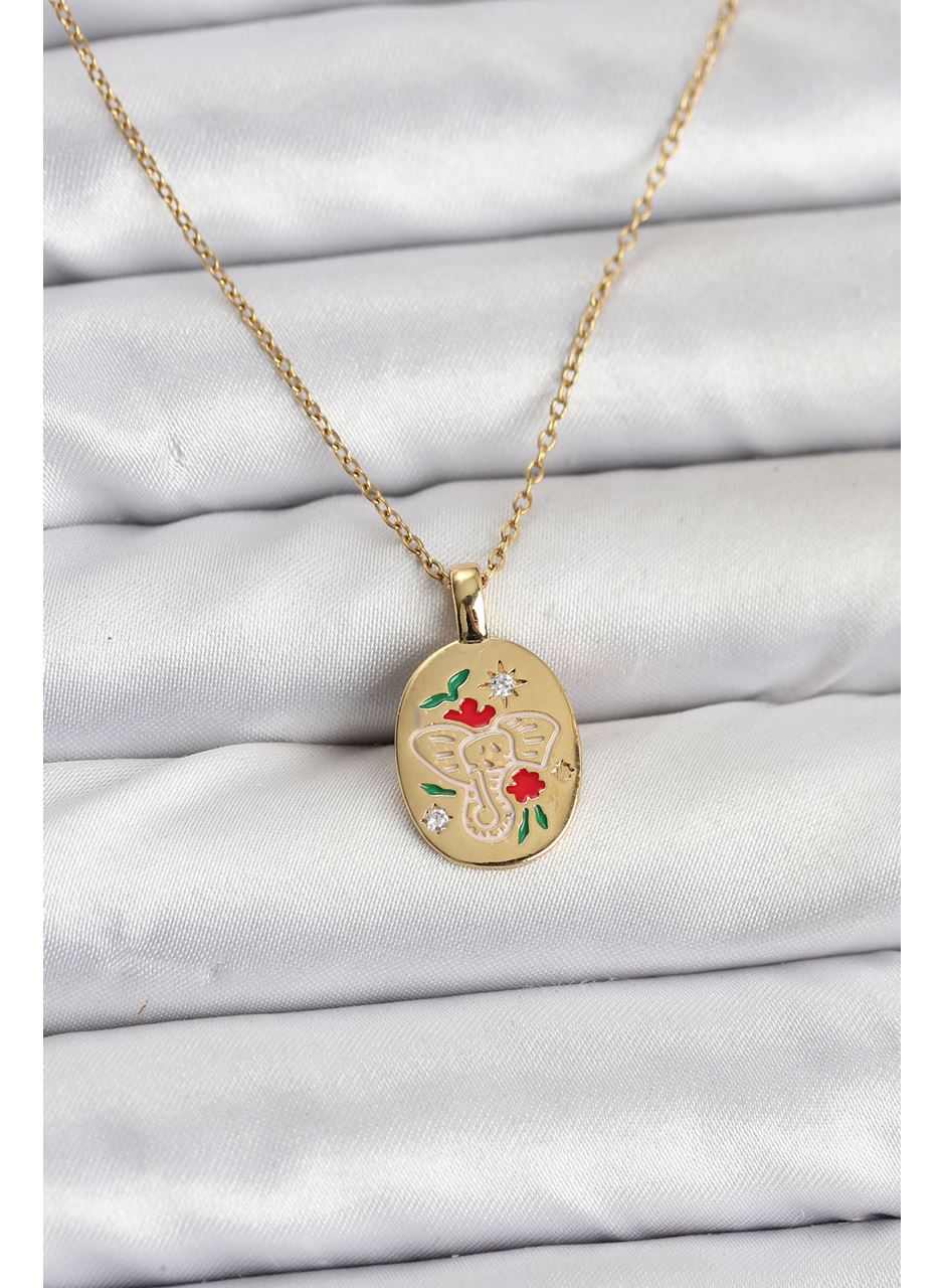 316L Çelik Zincir Gold Renk Fil Figürlü Kadın Kolye