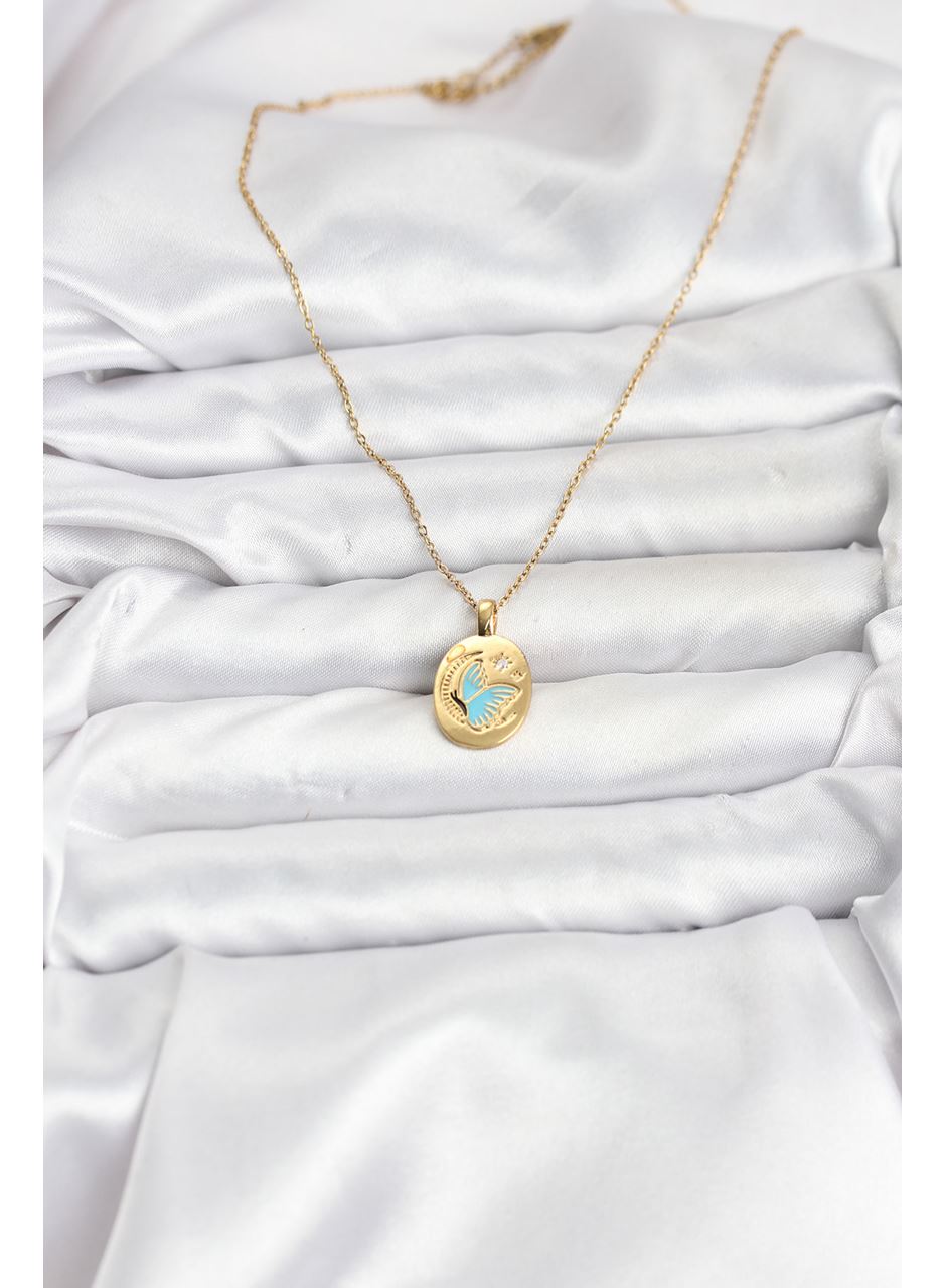 316L Çelik Zincir Gold Renk Kelebek Figür Kadın Kolye