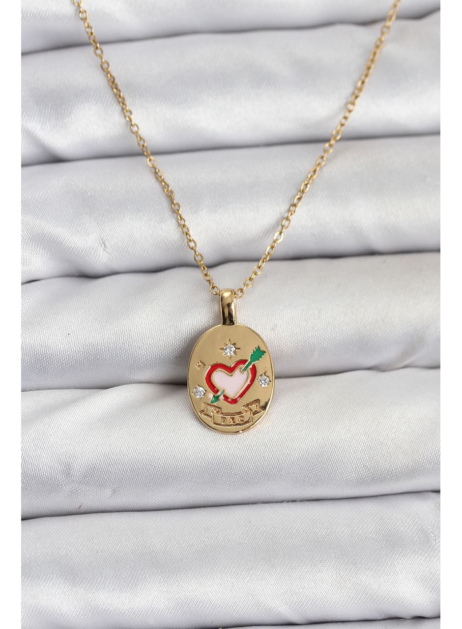 316L Çelik Zincir Gold Renk Kalp Figürlü Kadın Kolye