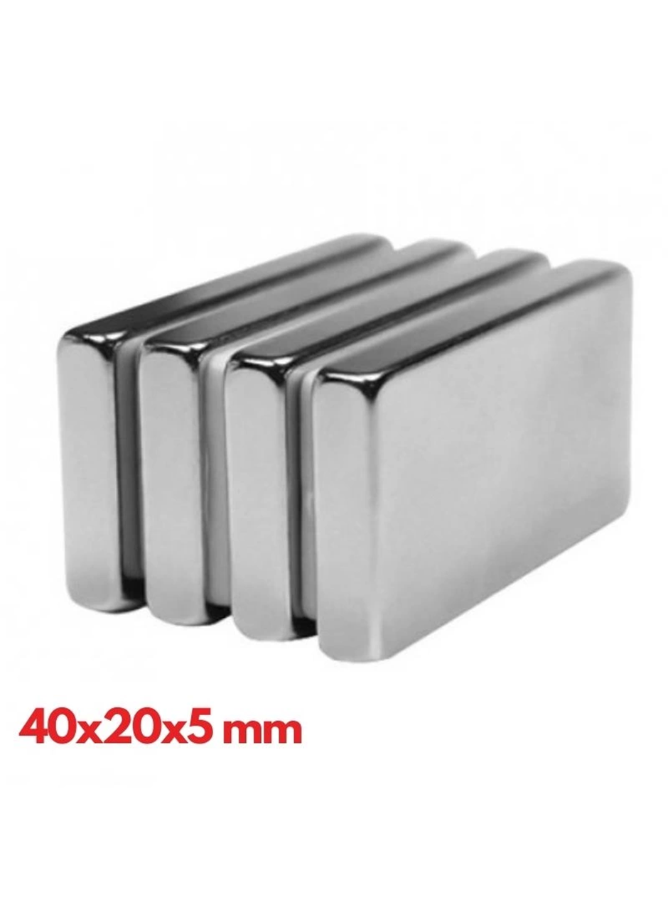 1 adet 40x20x5mm Neodyum Magnet Güçlü N35 Mıknatıs Köşeli Nikel Kaplama (