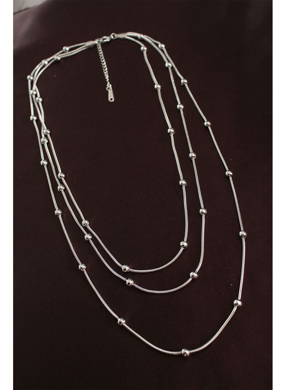 316L Çelik Gümüş Renk Minimal Topçuk Model Çoklu Kolye