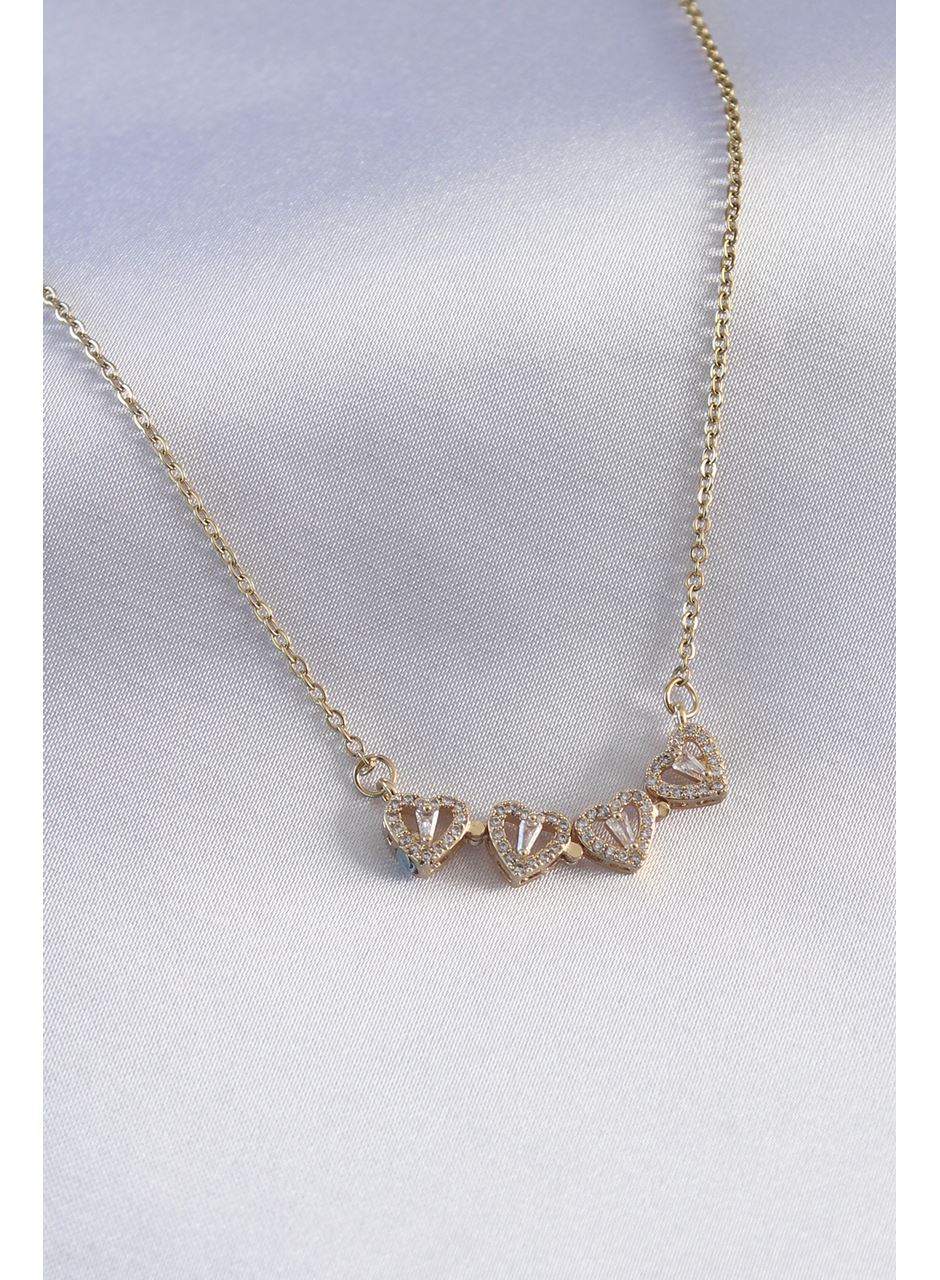 316L Çelik Gold Renk Açılır Zirkon Taşlı Yonca Model Kadın Kolye