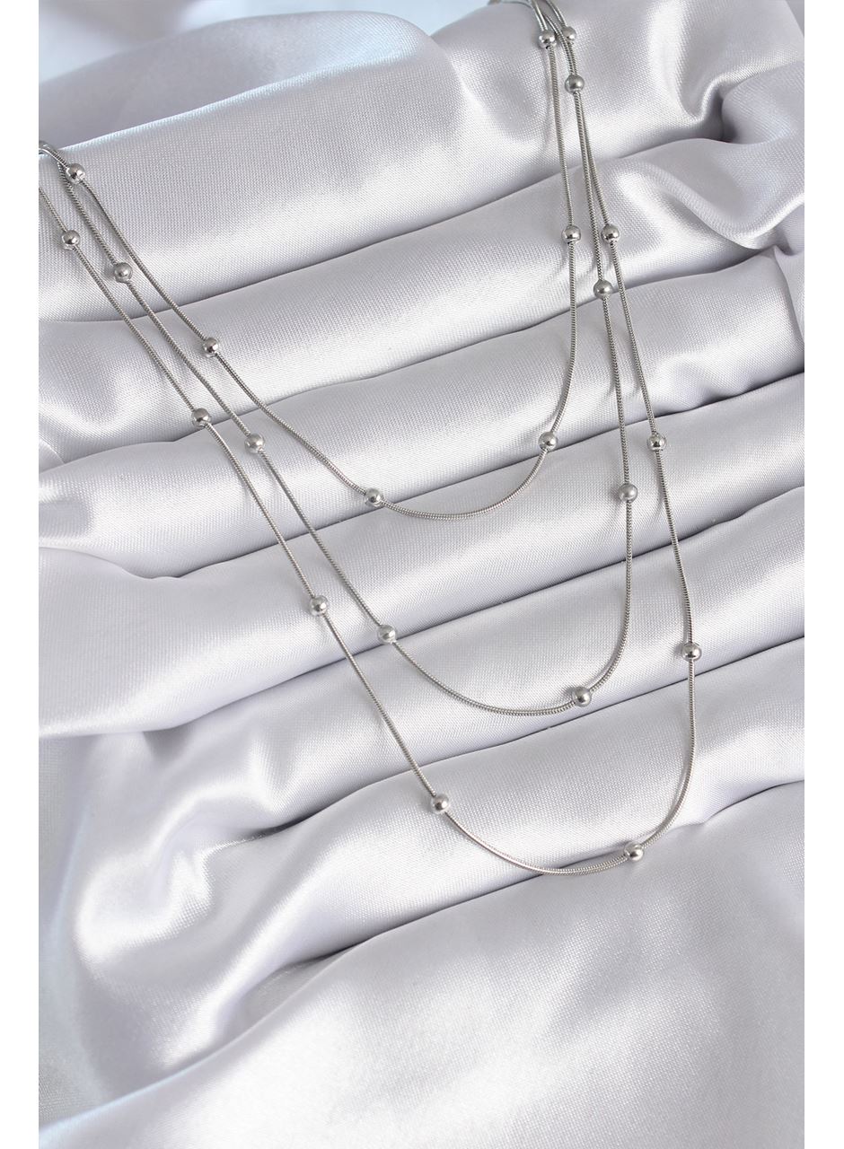 316L Çelik Gümüş Renk 3'lü Topçuk Detay Kadın Kolye