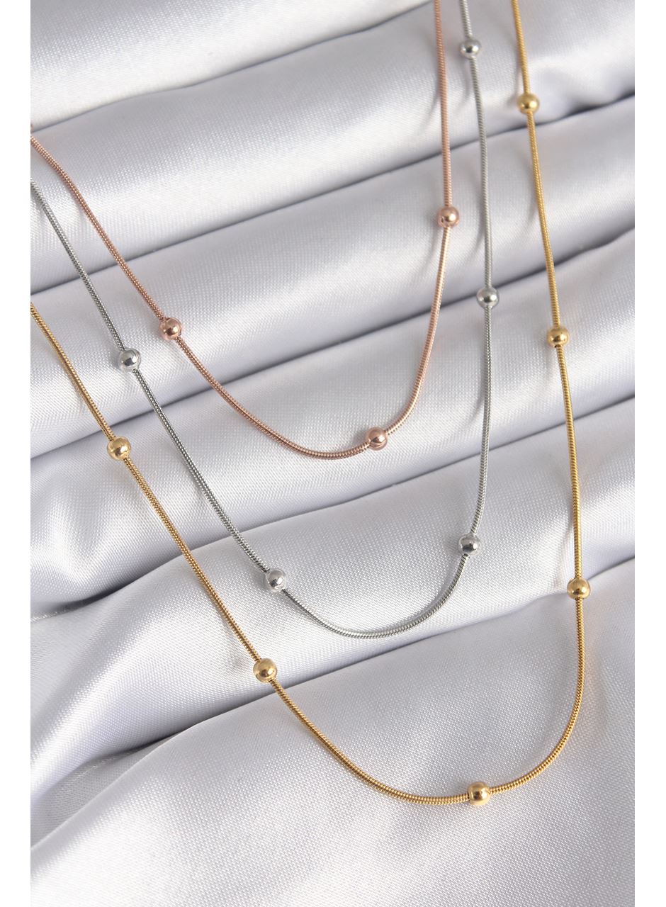 316L Çelik Mix Renk 3'lü Topçuk Detay Kadın Kolye