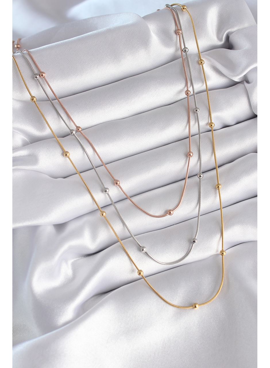 316L Çelik Mix Renk 3'lü Topçuk Detay Kadın Kolye