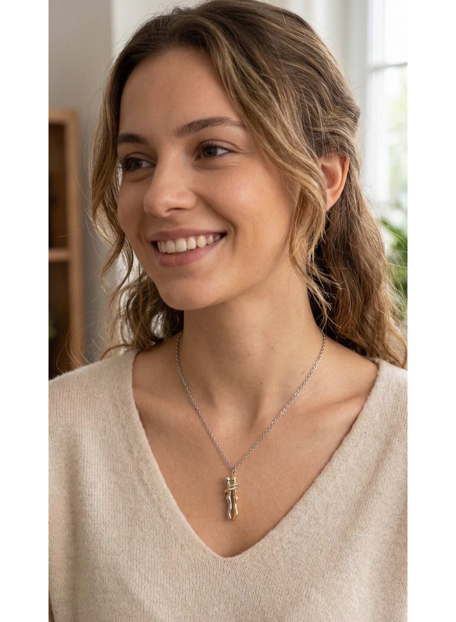 316L Çelik Gümüş Renk Zincir Sarılma Model Kadın Kolye