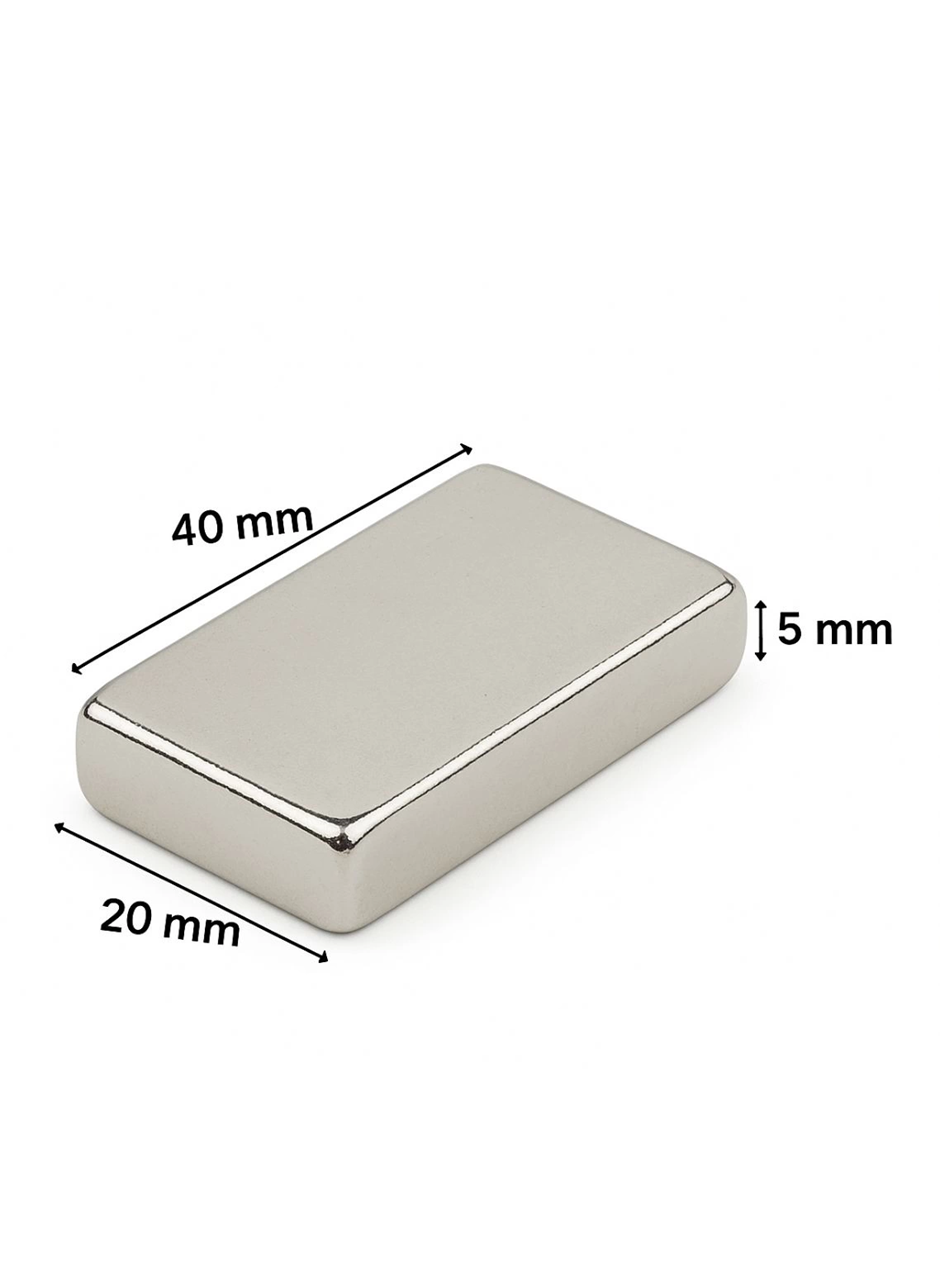 50 adet 40x20x5mm Neodyum Magnet Güçlü N35 Mıknatıs Köşeli Nikel Kaplama (