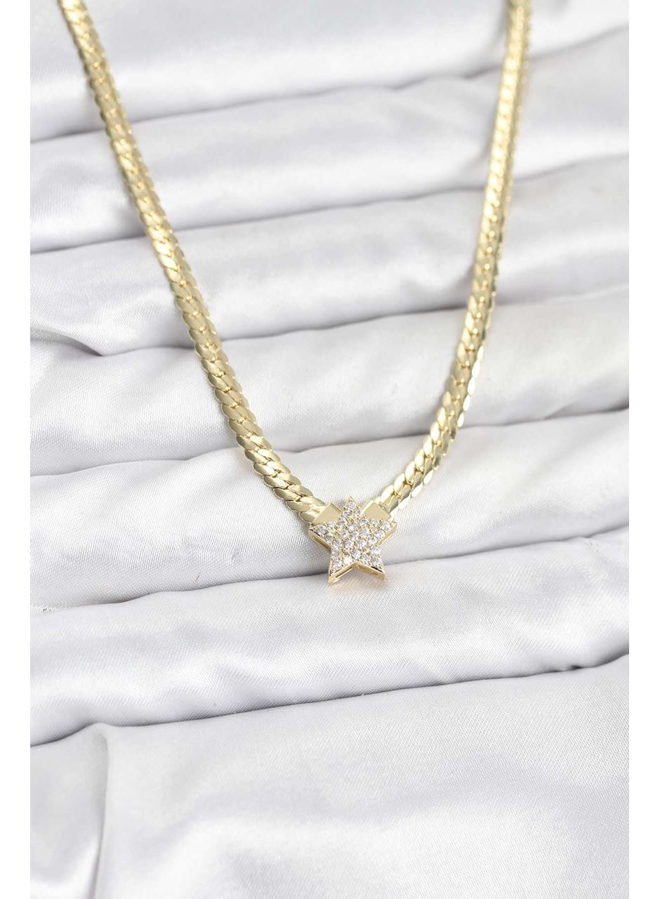 Gold Renk Pirinç Yıldız Zirkon Taşlı Kadın Kolye