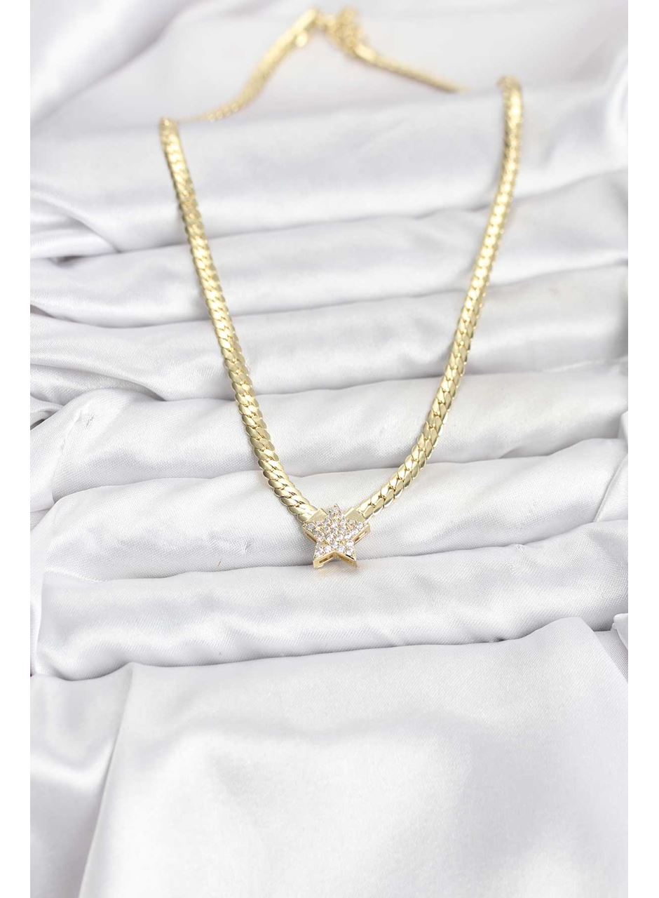 Gold Renk Pirinç Yıldız Zirkon Taşlı Kadın Kolye