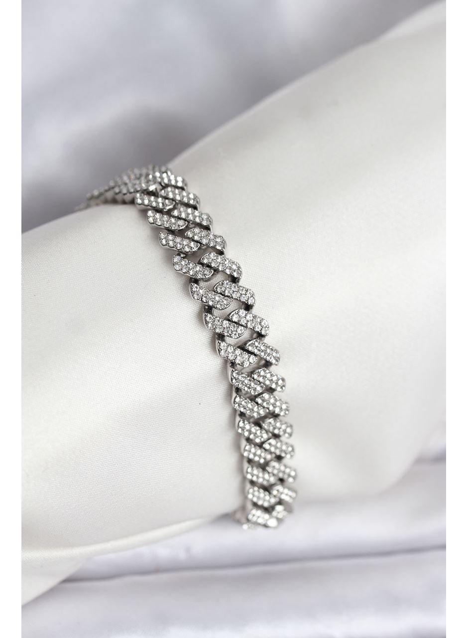 Gümüş Renk Pirinç Cuba Chain Gurmet Bileklik