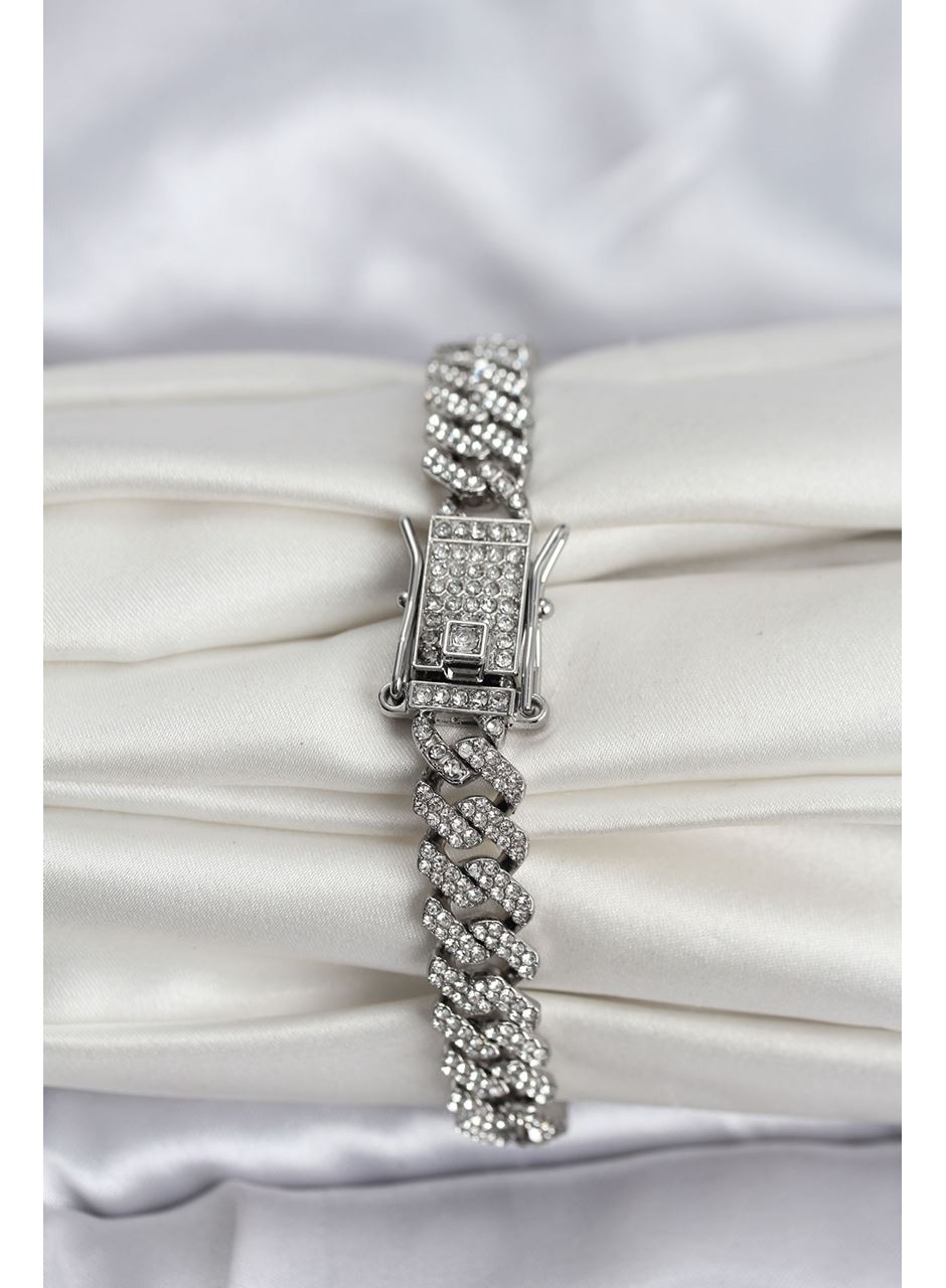 Gümüş Renk Pirinç Cuba Chain Gurmet Bileklik