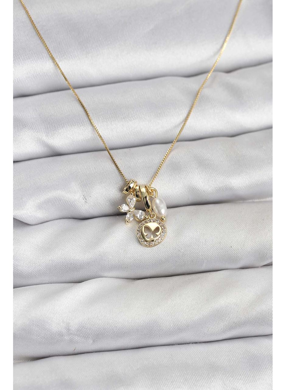 Gold Renk Pirinç Minimal Kelebek Charmlı Kadın Kolye