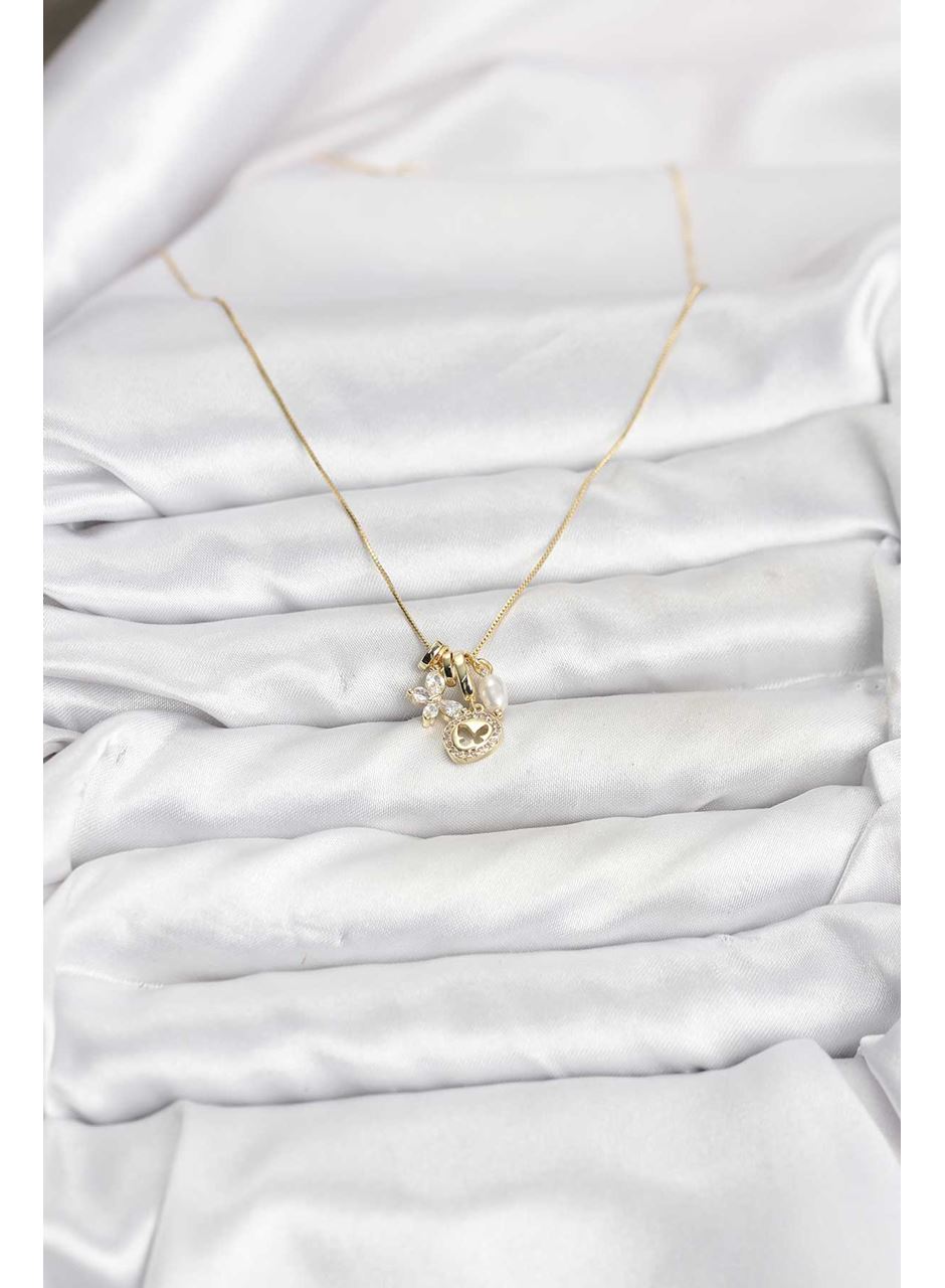 Gold Renk Pirinç Minimal Kelebek Charmlı Kadın Kolye