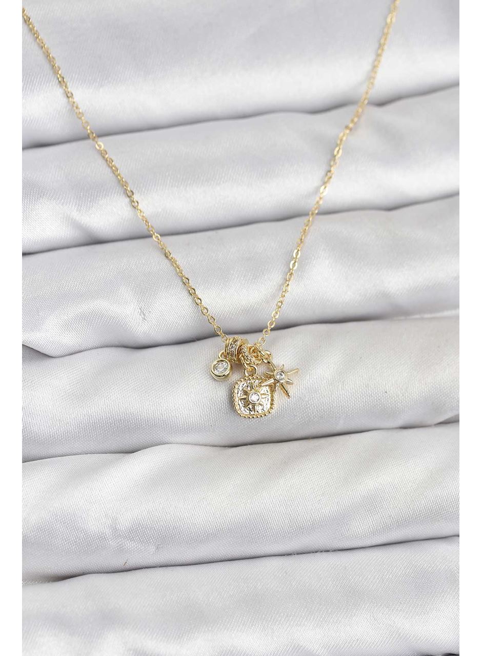 Pirinç Gold Renk Minimal Charmlı Kadın Kolye