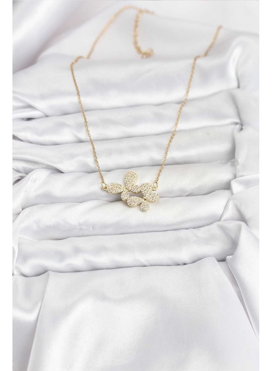 316L Çelik Zincir Gold Renk Zirkon Taşlı Kelebek Model Kadın Kolye