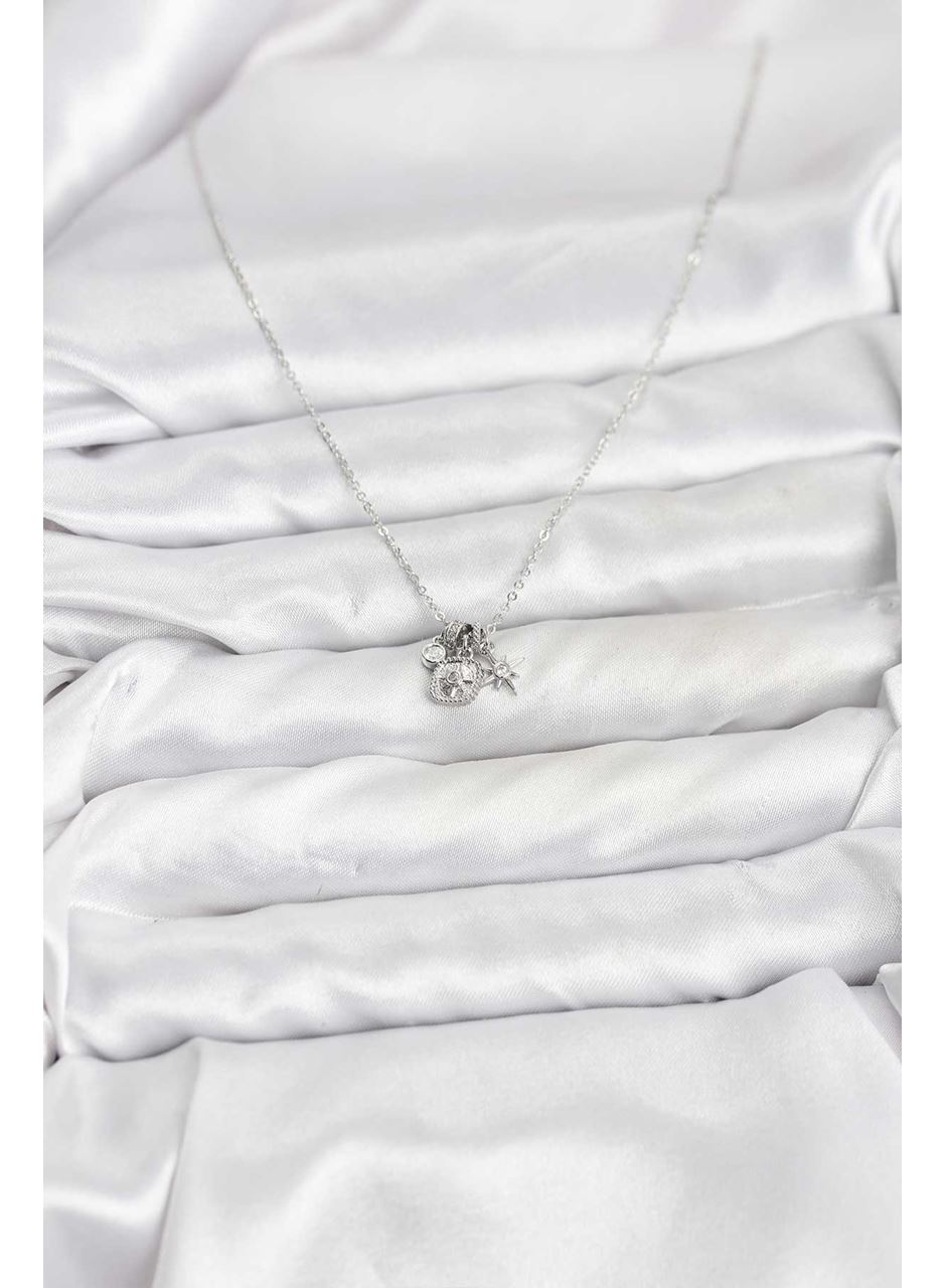 Pirinç Gümüş Renk Minimal Charmlı Kadın Kolye