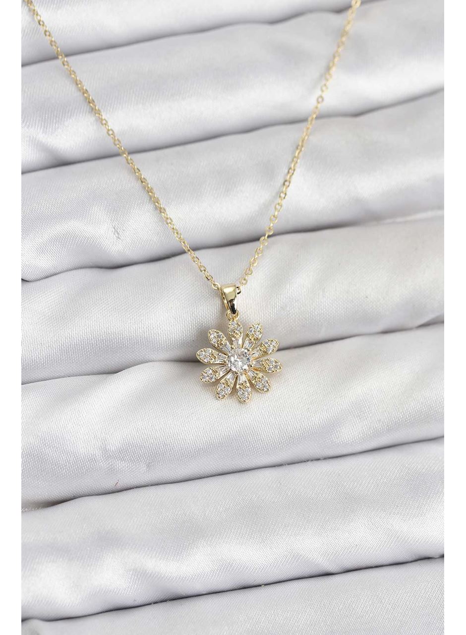 Pirinç Gold Renk Çiçek Model Kadın Kolye