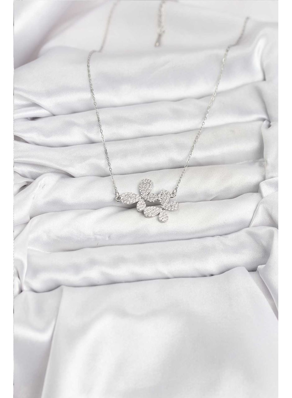 316L Çelik Zincir Gümüş Renk Zirkon Taşlı Kelebek Model Kadın Kolye