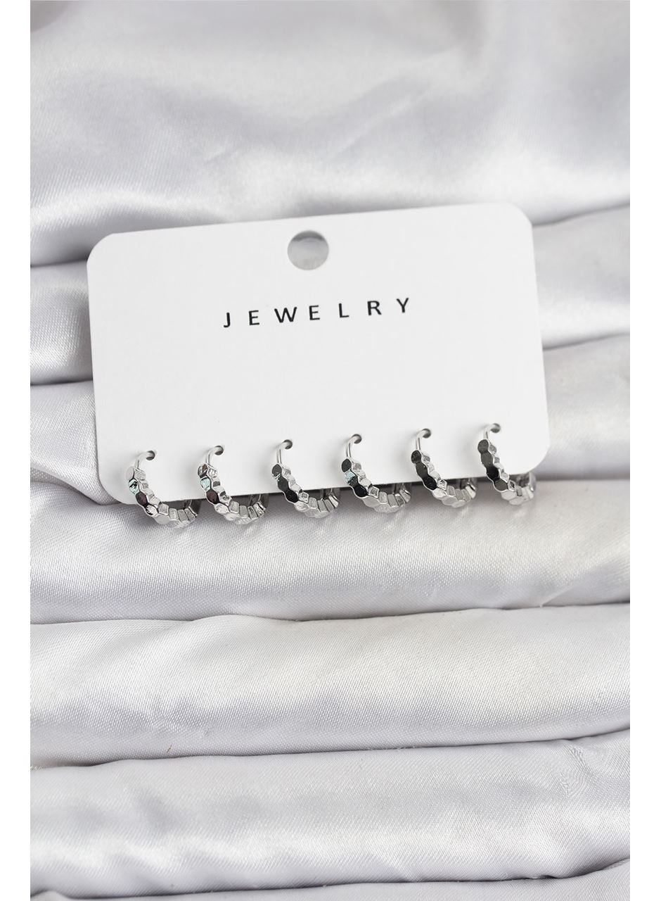 Gümüş Renk Pirinç Minimal Petek Detaylı Kadın Küpe Seti