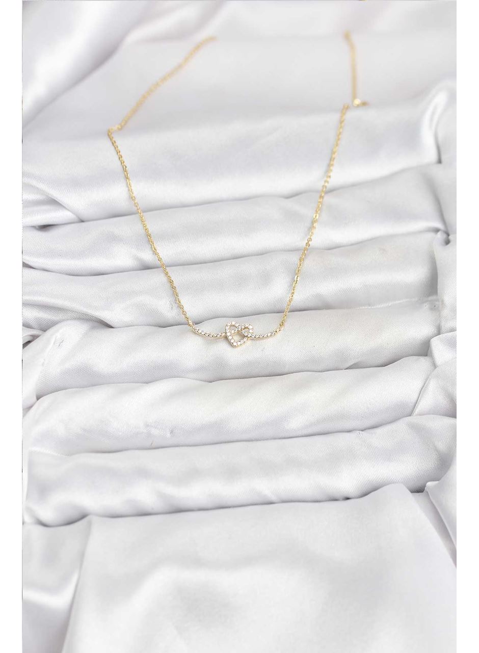 Pirinç Gold Renk Düğüm Kalp Model Kadın Kolye