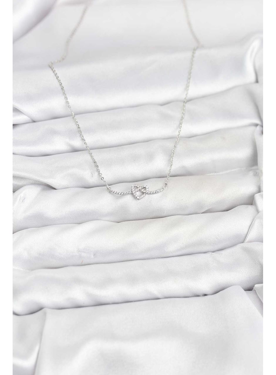 Pirinç Gümüş Renk Düğüm Kalp Model Kadın Kolye