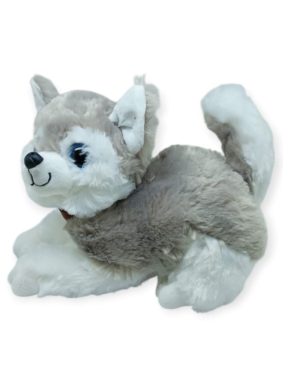 Sesli Peluş Yatan Köpek 25 cm - Gri