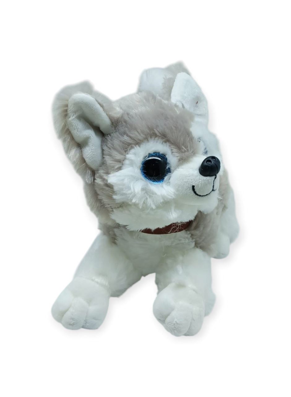 Sesli Peluş Yatan Köpek 25 cm - Gri