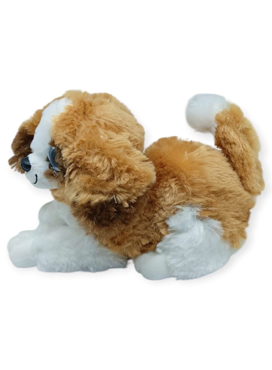 Sesli Peluş Yatan Köpek 25 cm - Kahve Beyaz