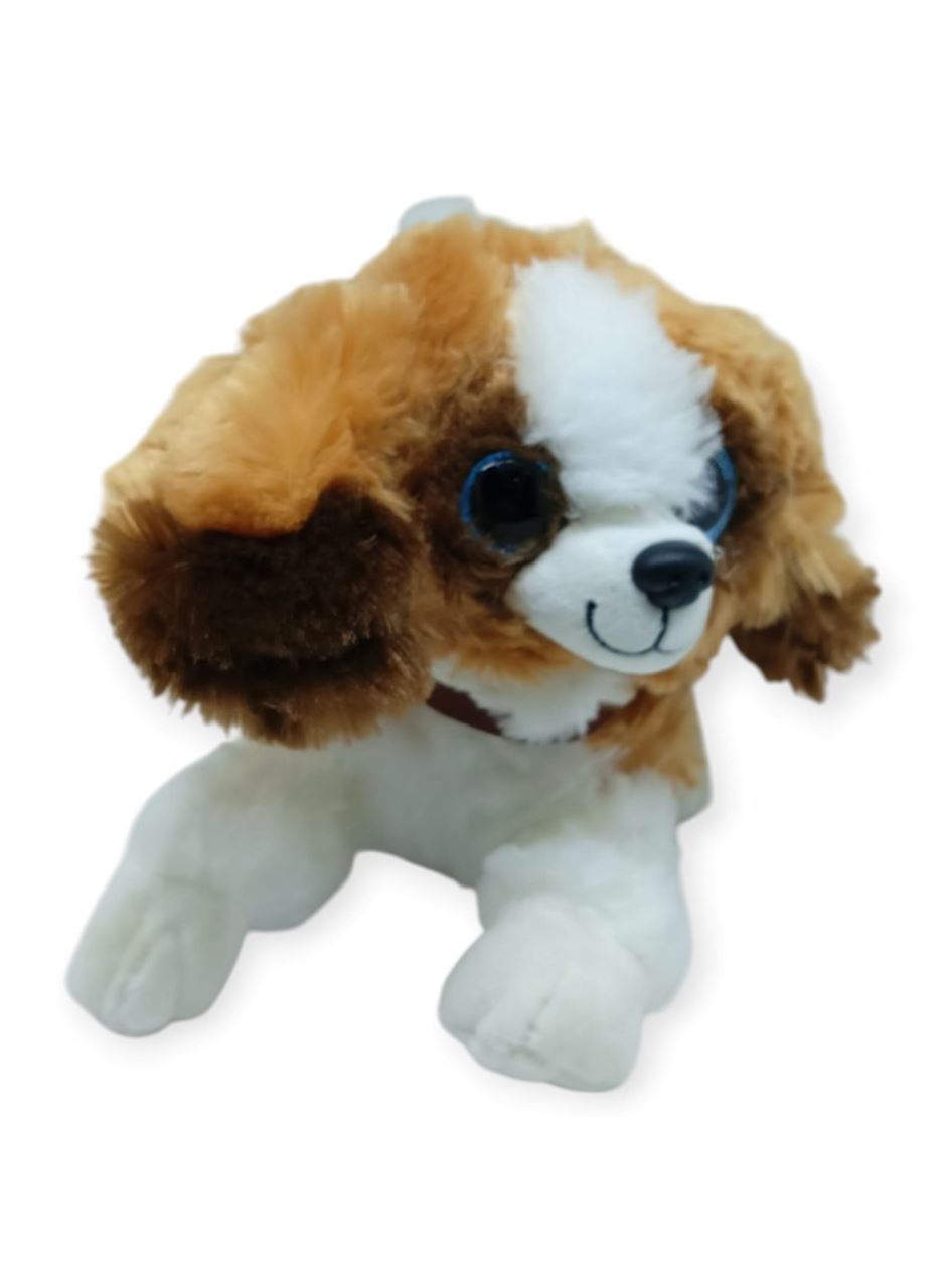 Sesli Peluş Yatan Köpek 25 cm - Kahve Beyaz