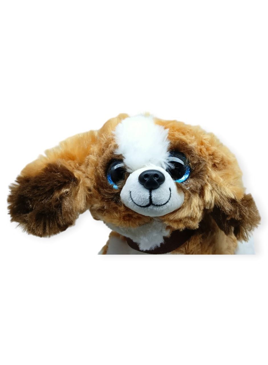 Sesli Peluş Yatan Köpek 25 cm - Kahve Beyaz