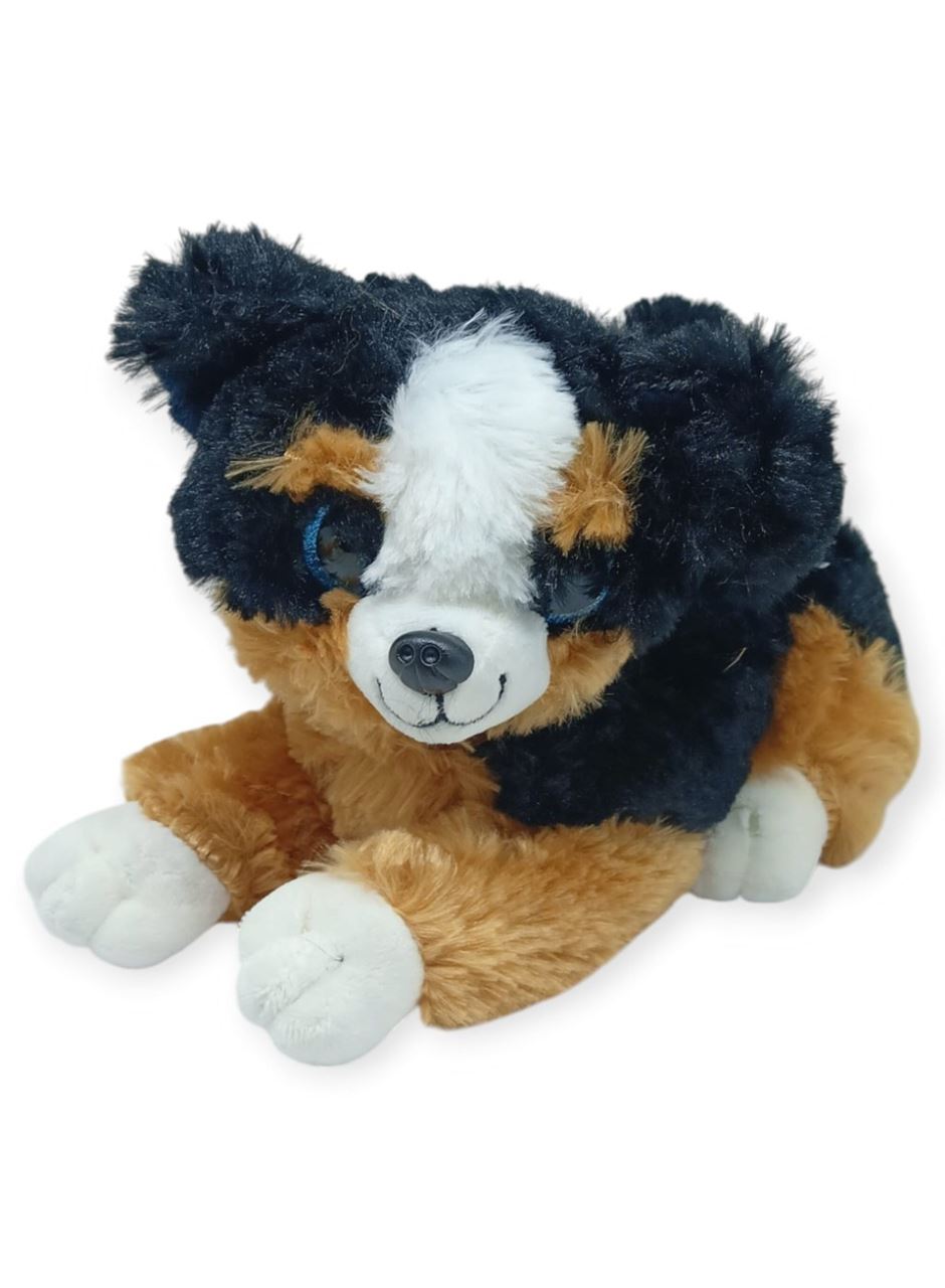 Sesli Peluş Yatan Köpek 25 cm - Siyah Kahve