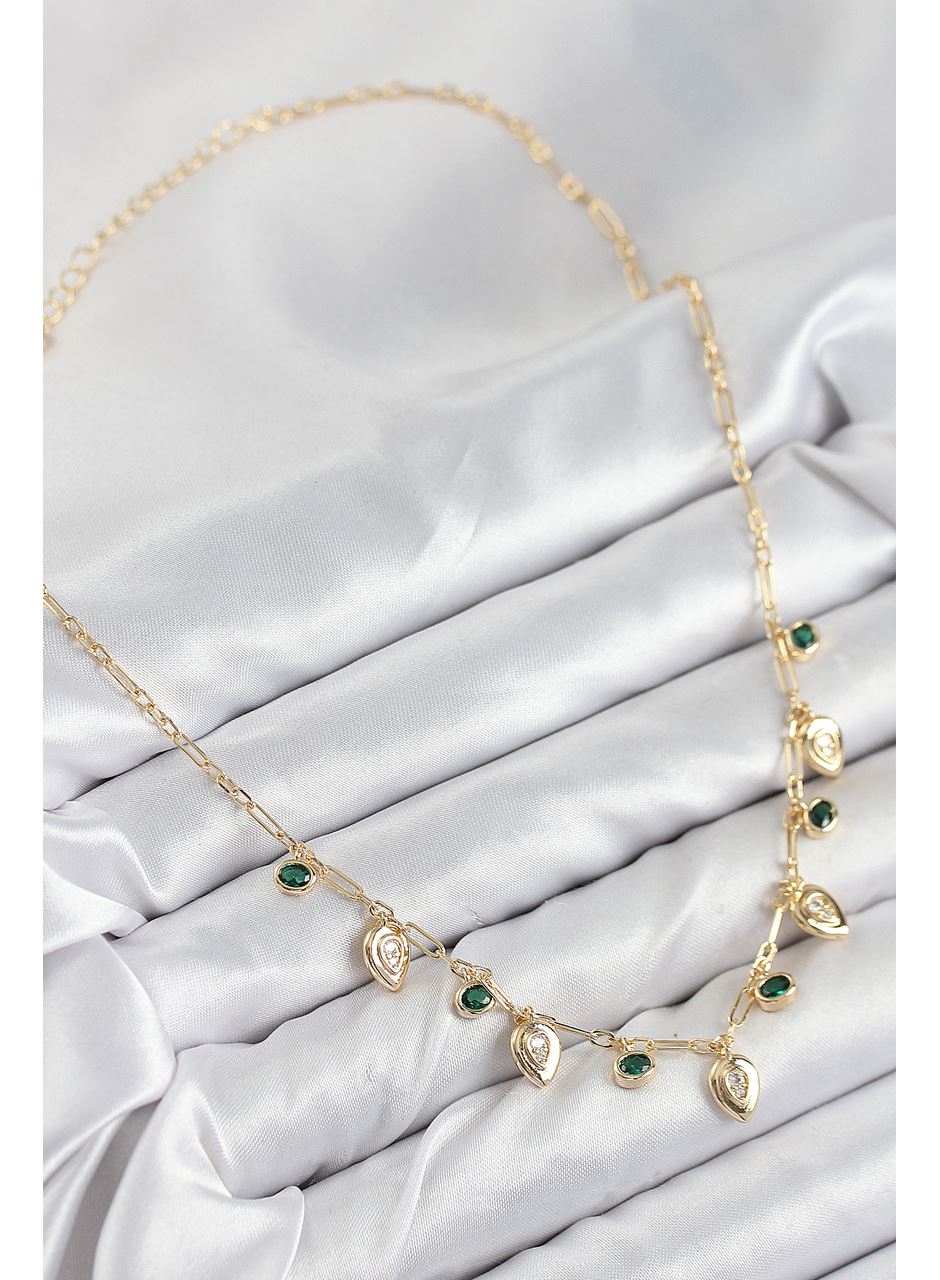 Pirinç Zirkon Taşlı Sallantılı Damla Model Gold Renk Kadın Kolye