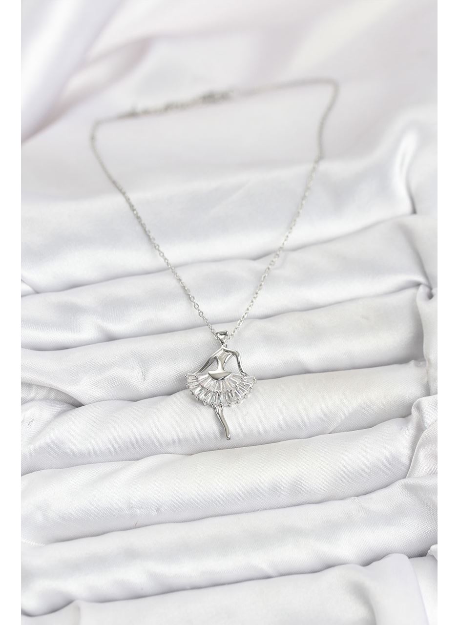316L Çelik Gümüş Renk Balerin Model Kadın Kolye