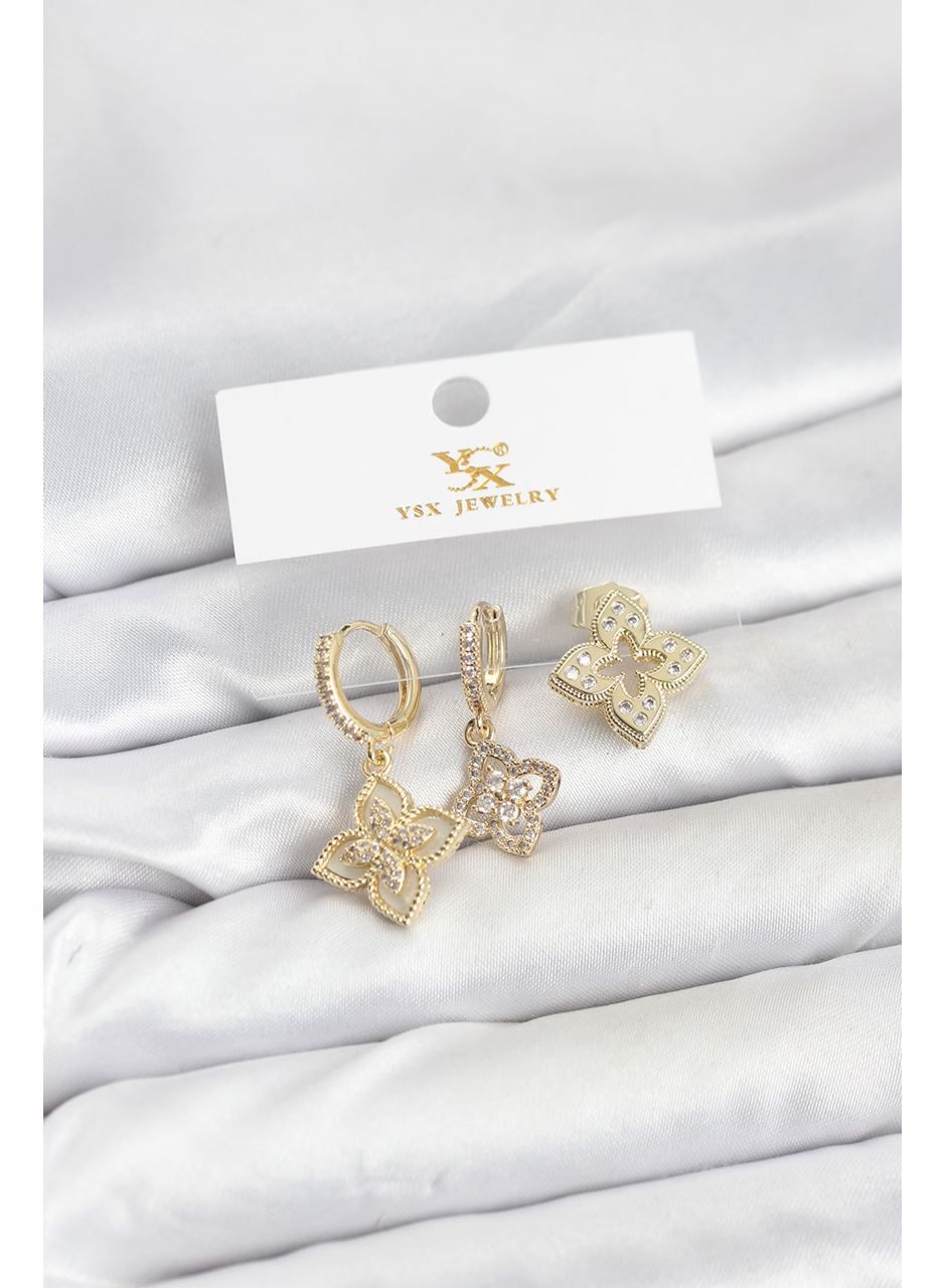 Pirinç Gold Renk Yonca Model YSX Trio Küpe Seti