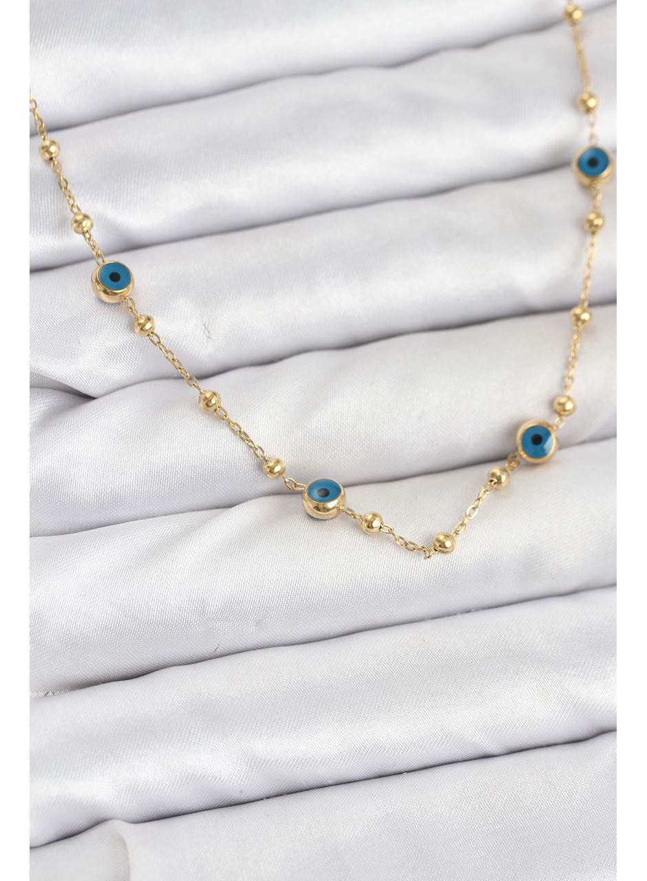 316L Çelik Gold Renk Nazarlı ve Topçuklu Model Kadın Kolye