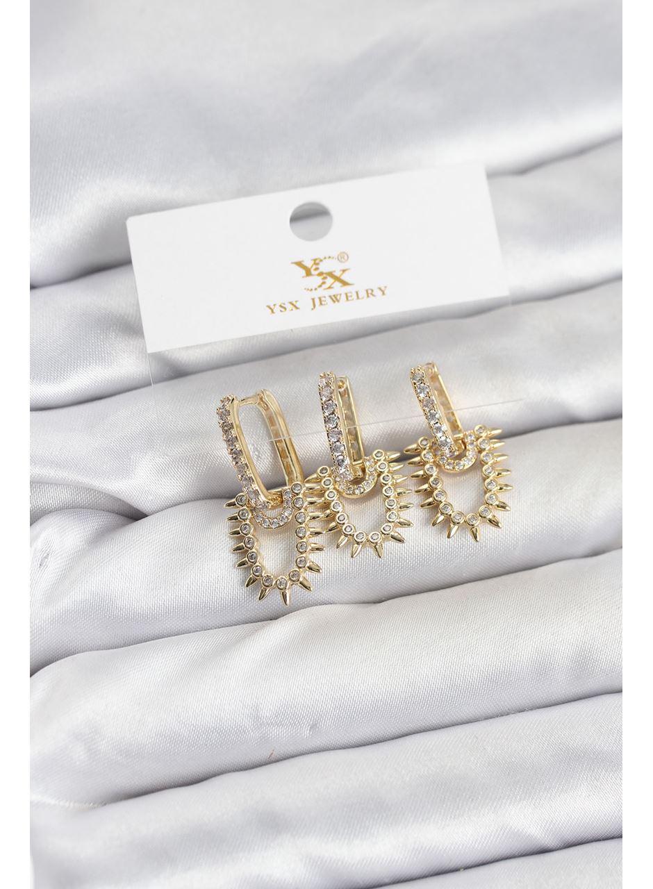 Pirinç Gold Renk Zirkon Taşlı Vintage Model YSX Trio Küpe Seti