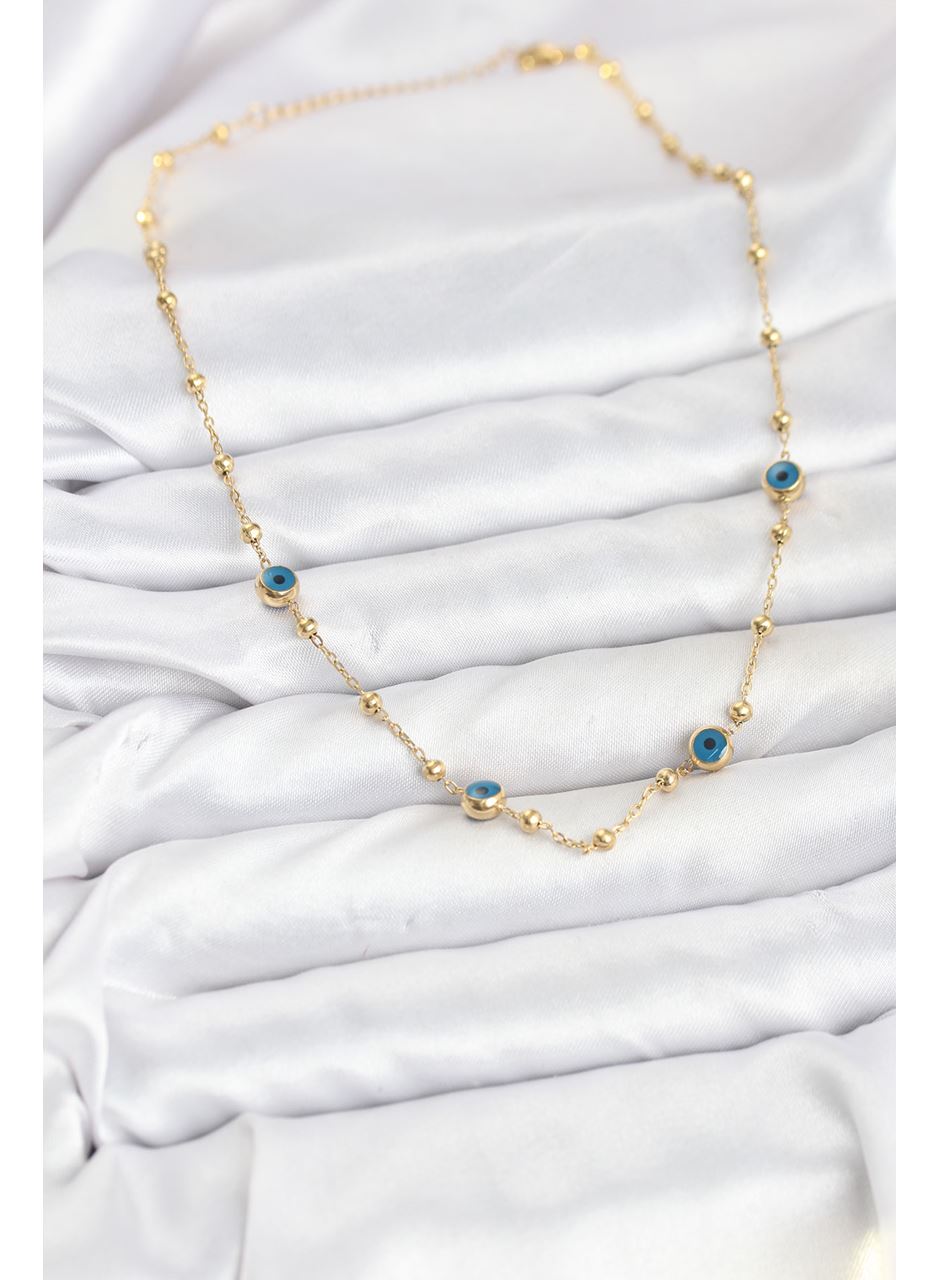 316L Çelik Gold Renk Nazarlı ve Topçuklu Model Kadın Kolye