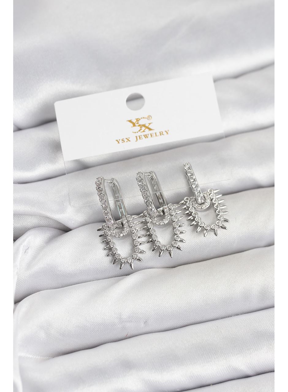 Pirinç Gümüş Renk Zirkon Taşlı Vintage Model YSX Trio Küpe Seti