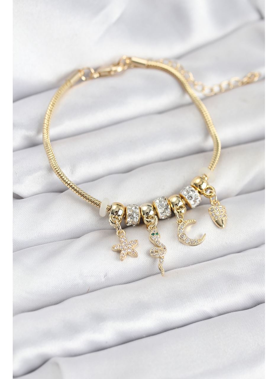 Pirinç Gold Renk Yılan Charmlı Kadın Bileklik