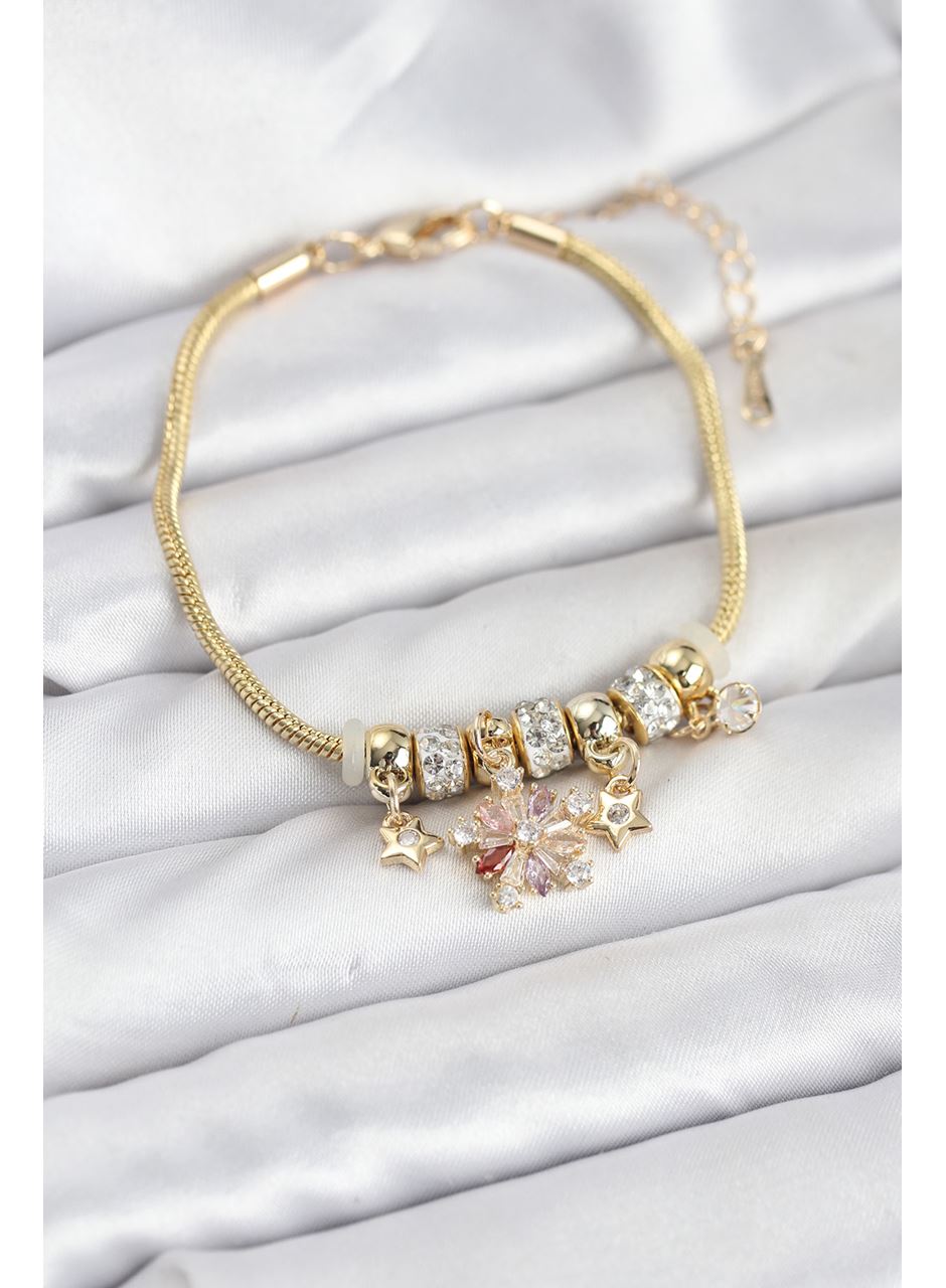 Pirinç Gold Renk Renkli Yıldız Charmlı Kadın Bileklik