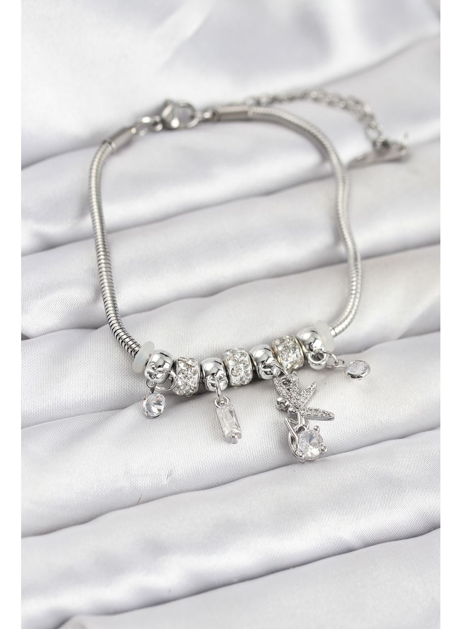 Pirinç Gümüş Renk Tinkerbell Charmlı Kadın Bileklik